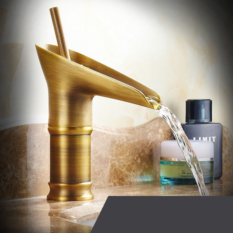 Vintage Waterfall Spout Single Hole Bathroom Faucet