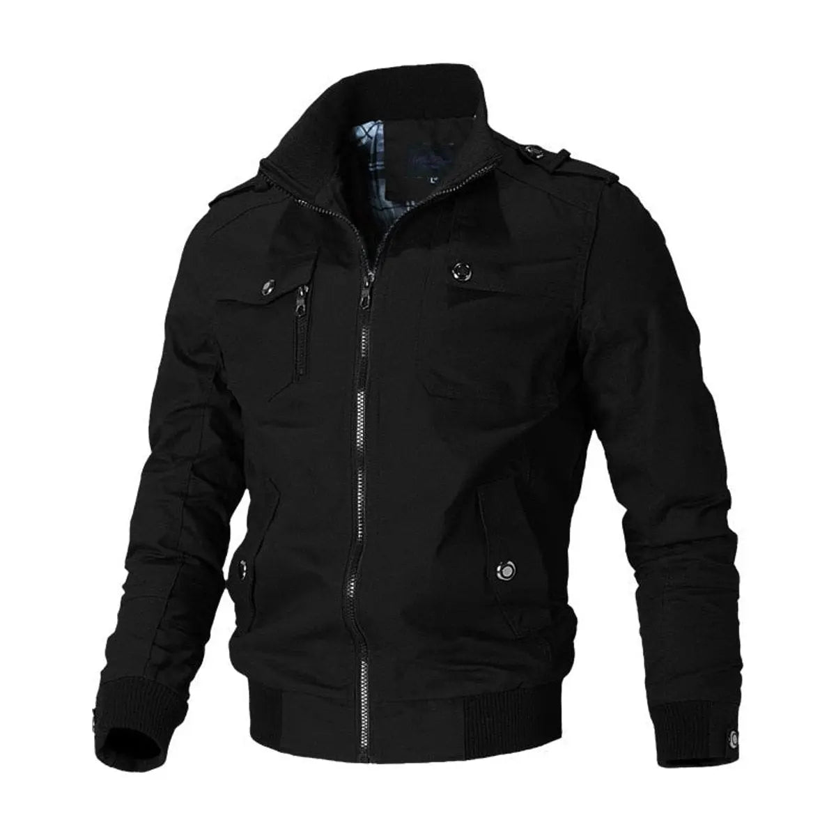 Mens Bomber Jacket Military-Style Multi-Pocket Zip-Up Outerwear