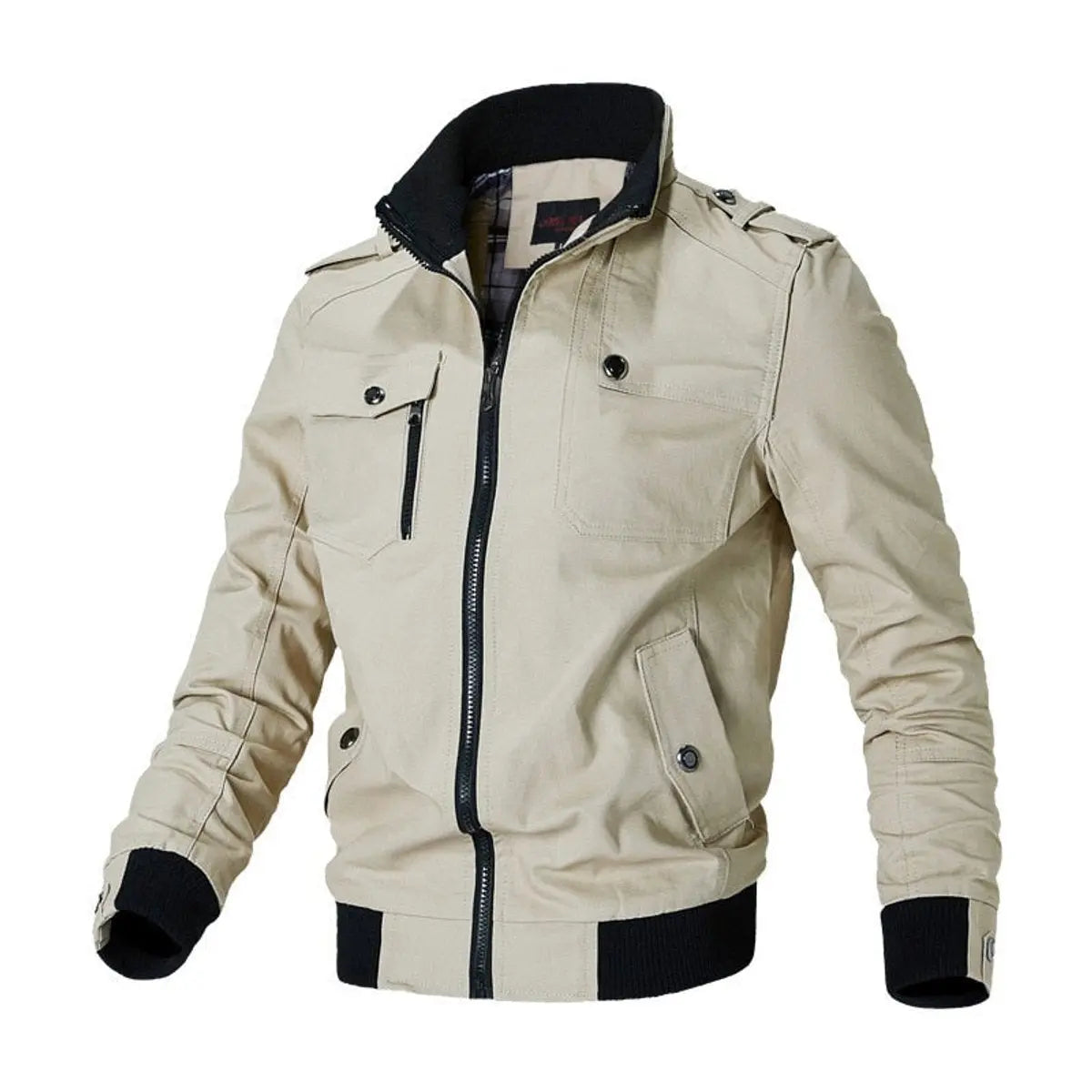 Mens Bomber Jacket Military-Style Multi-Pocket Zip-Up Outerwear