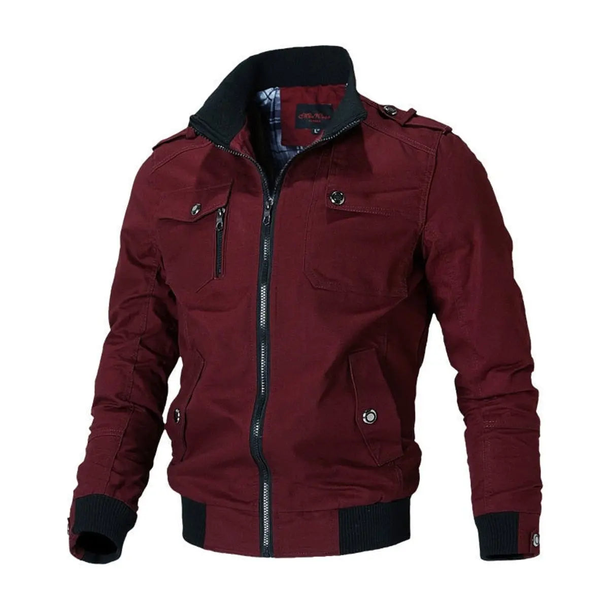 Mens Bomber Jacket Military-Style Multi-Pocket Zip-Up Outerwear