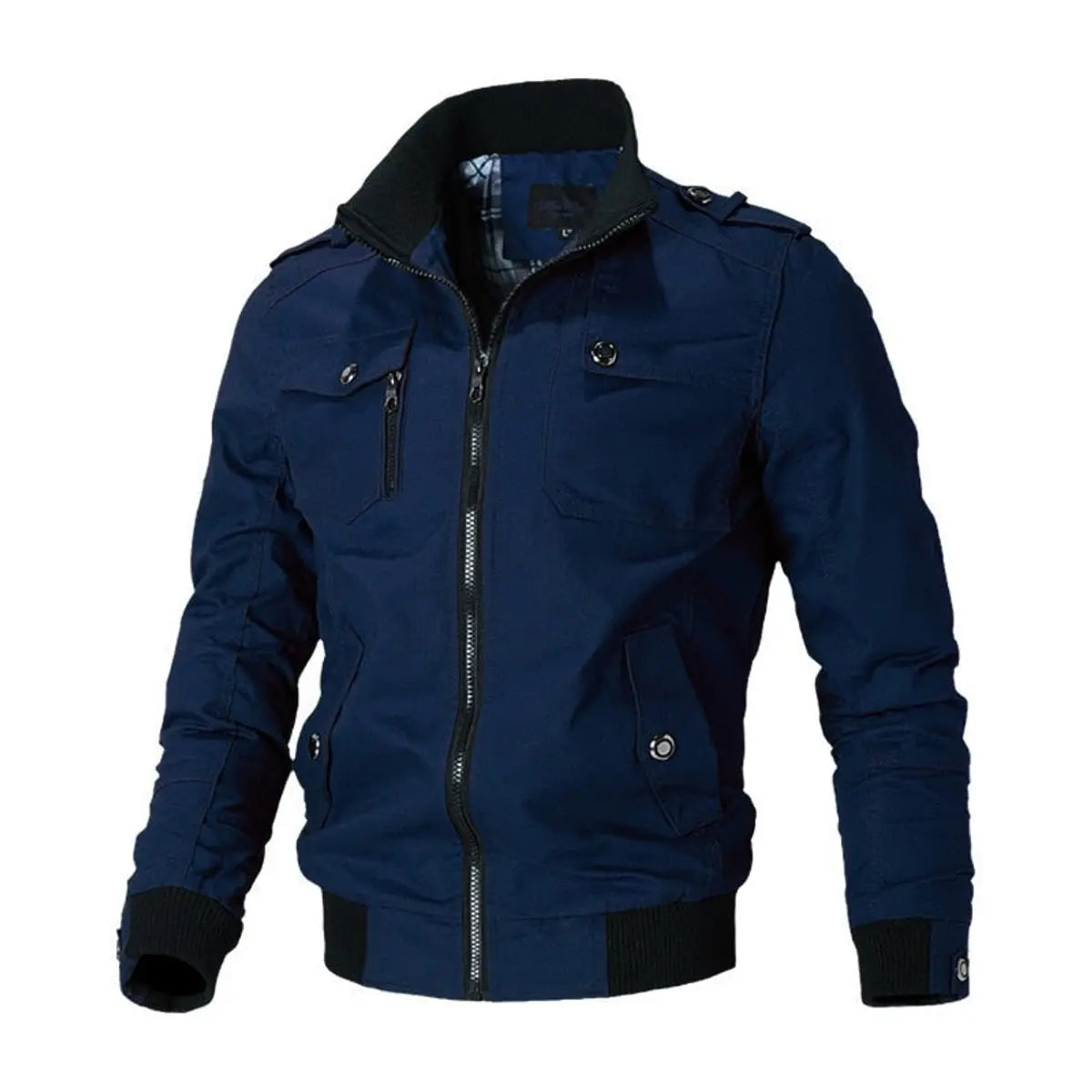 Mens Bomber Jacket Military-Style Multi-Pocket Zip-Up Outerwear