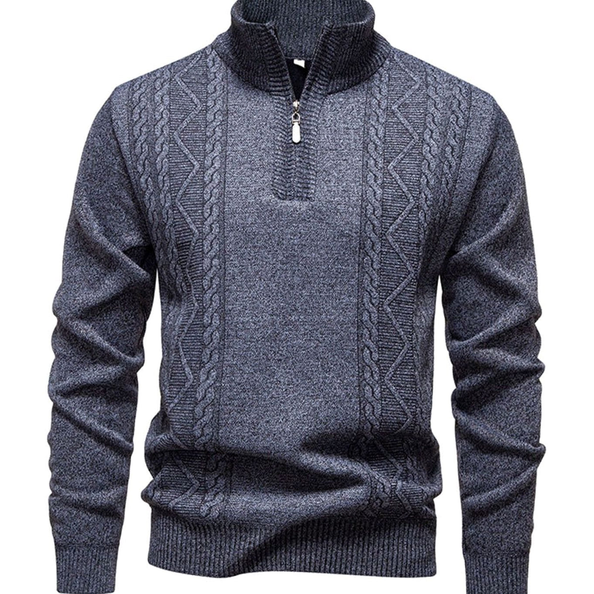Men's Cable-Knit Quarter-Zip Stand-Collar Jumper