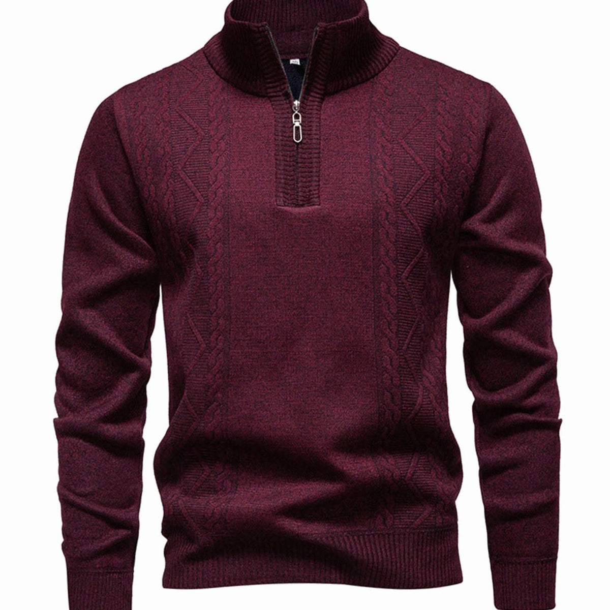 Men's Cable-Knit Quarter-Zip Stand-Collar Jumper