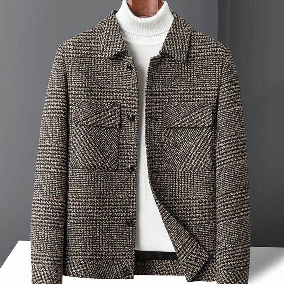 Men's Checked Wool-Blend Button-Up Overshirt Jacket