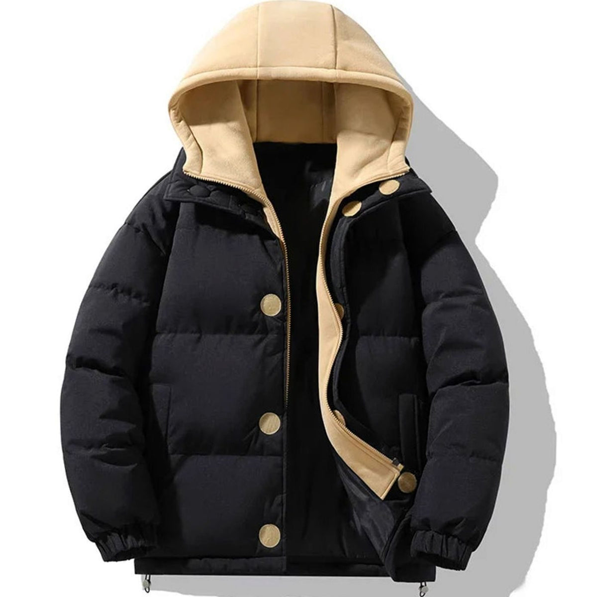 Men's Contrast-Hood Quilted Puffer Jacket