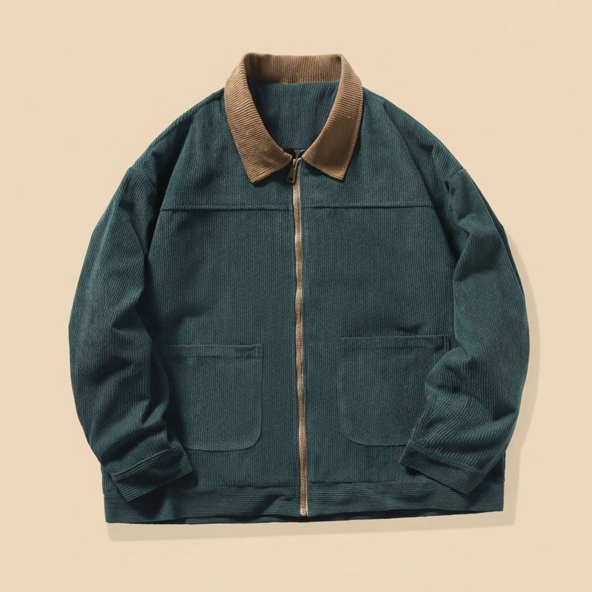 Men's Corduroy Contrast-Collar Full-Zip Harrington Jacket