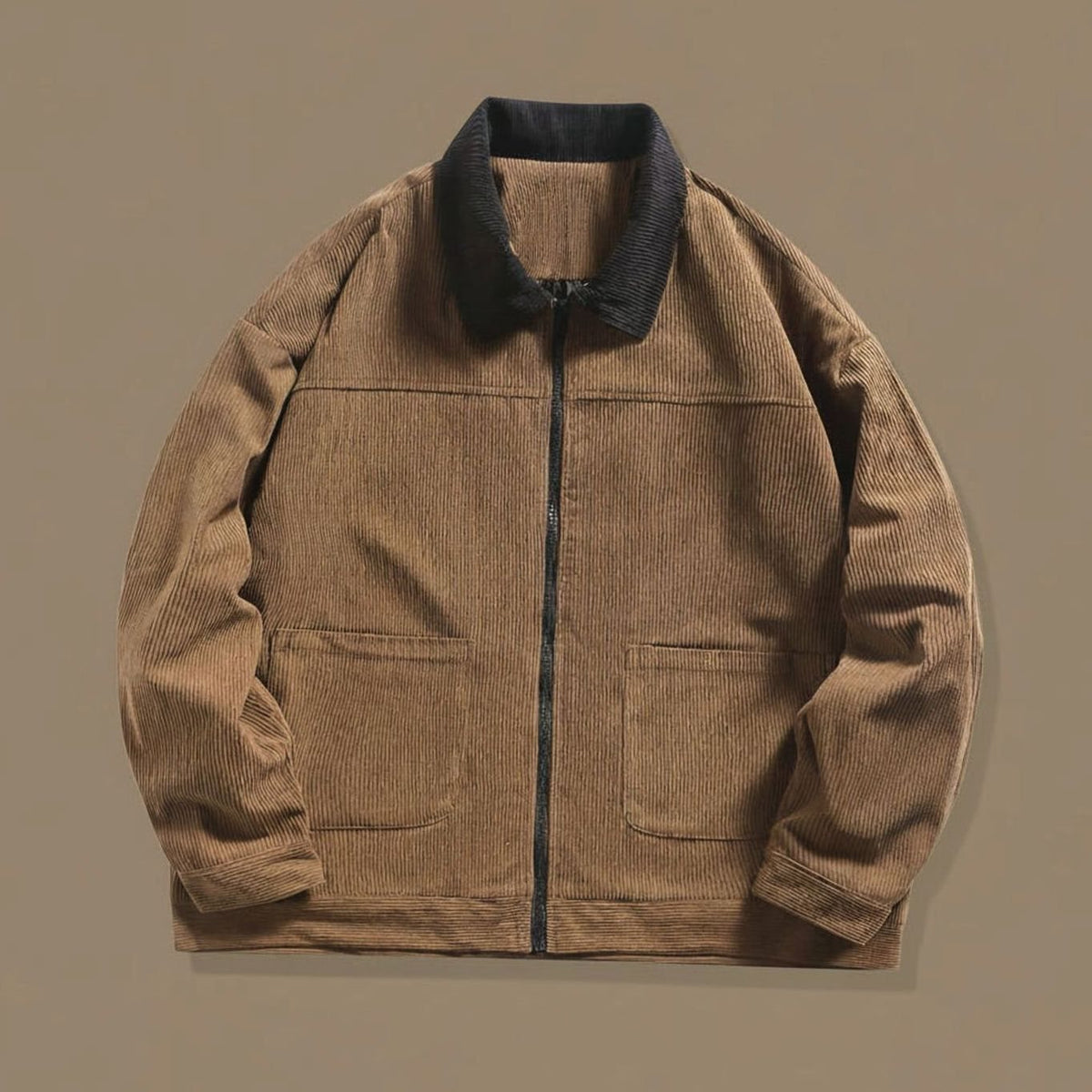 Men's Corduroy Contrast-Collar Full-Zip Harrington Jacket