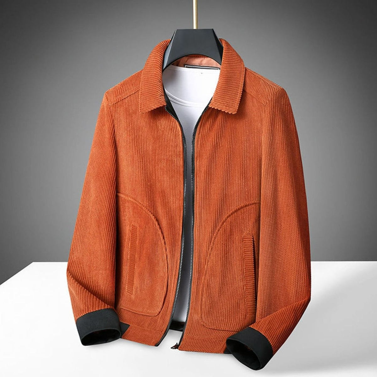 Men's Corduroy Zip-Up Collared Casual Jacket