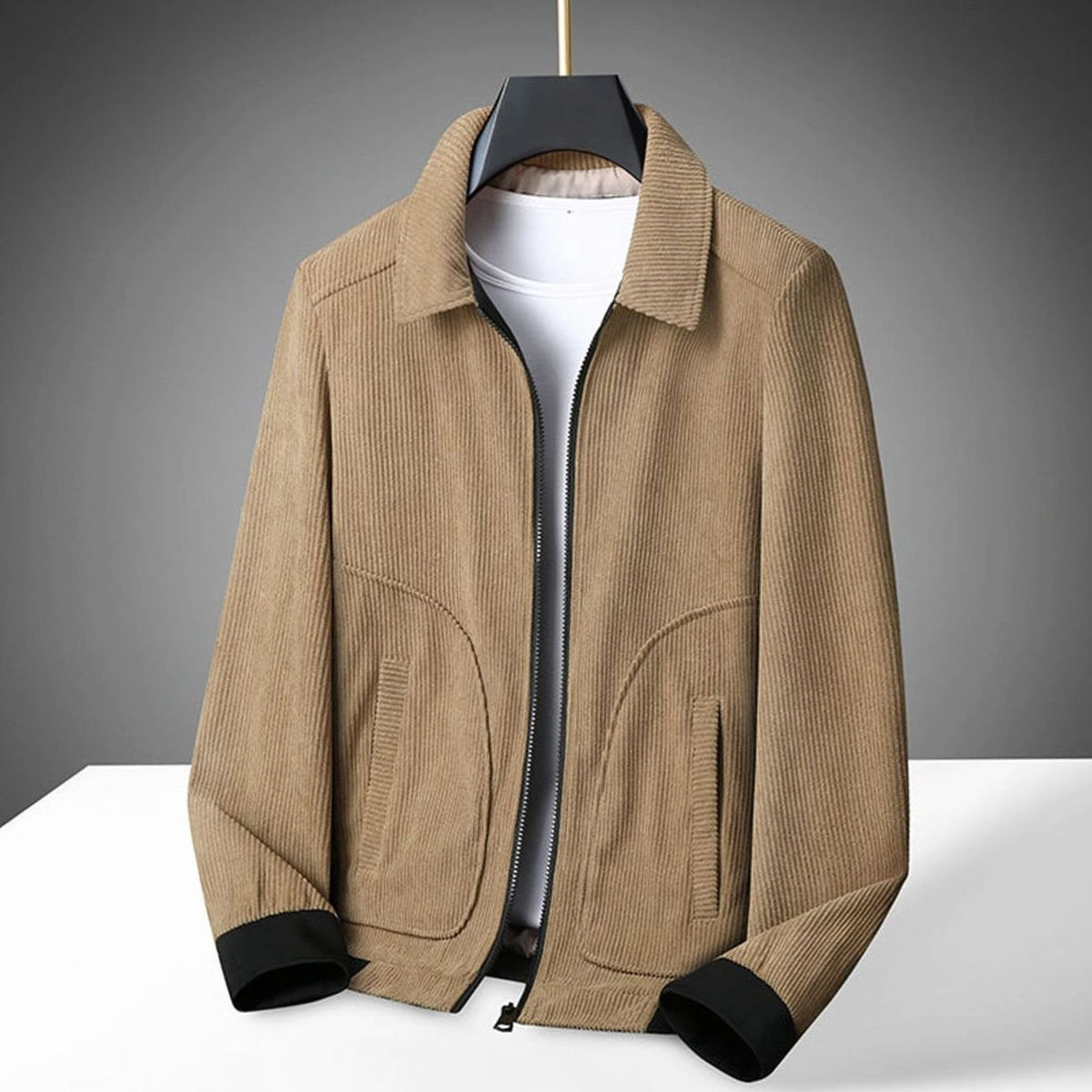 Men's Corduroy Zip-Up Collared Casual Jacket