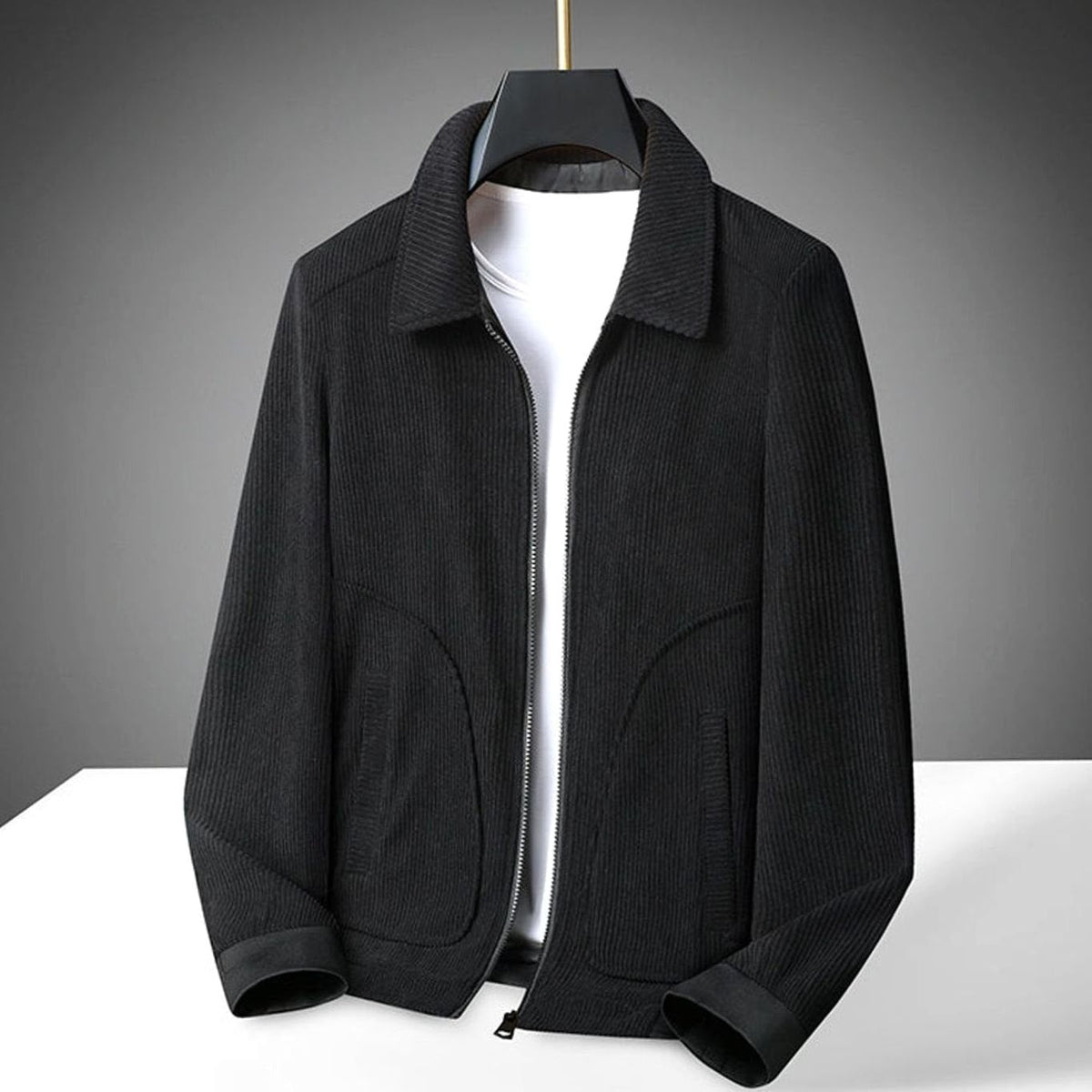 Men's Corduroy Zip-Up Collared Casual Jacket