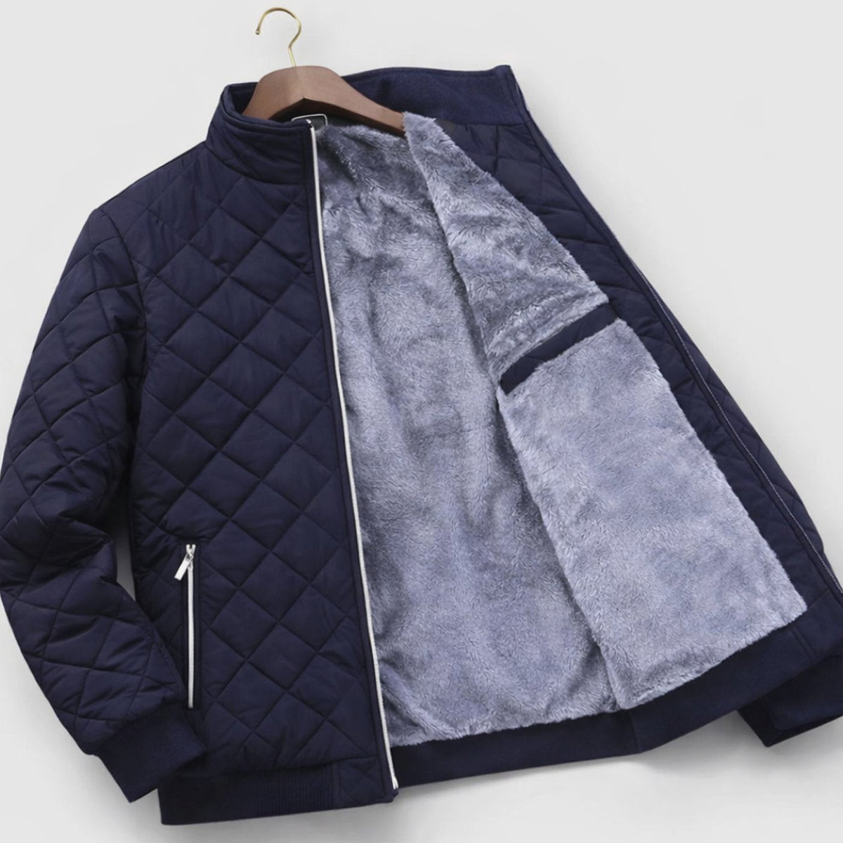 Men's Diamond-Quilted Fleece-Lined Zip-Up Winter Jacket