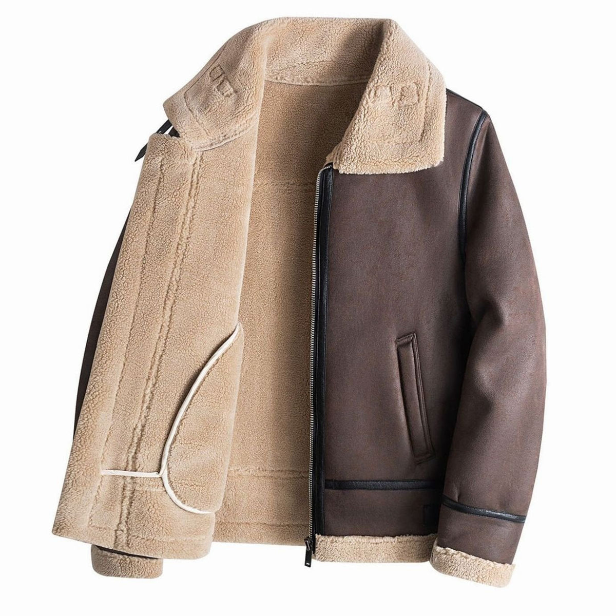 Men's Faux Shearling Lined Zip-Up Aviator Jacket