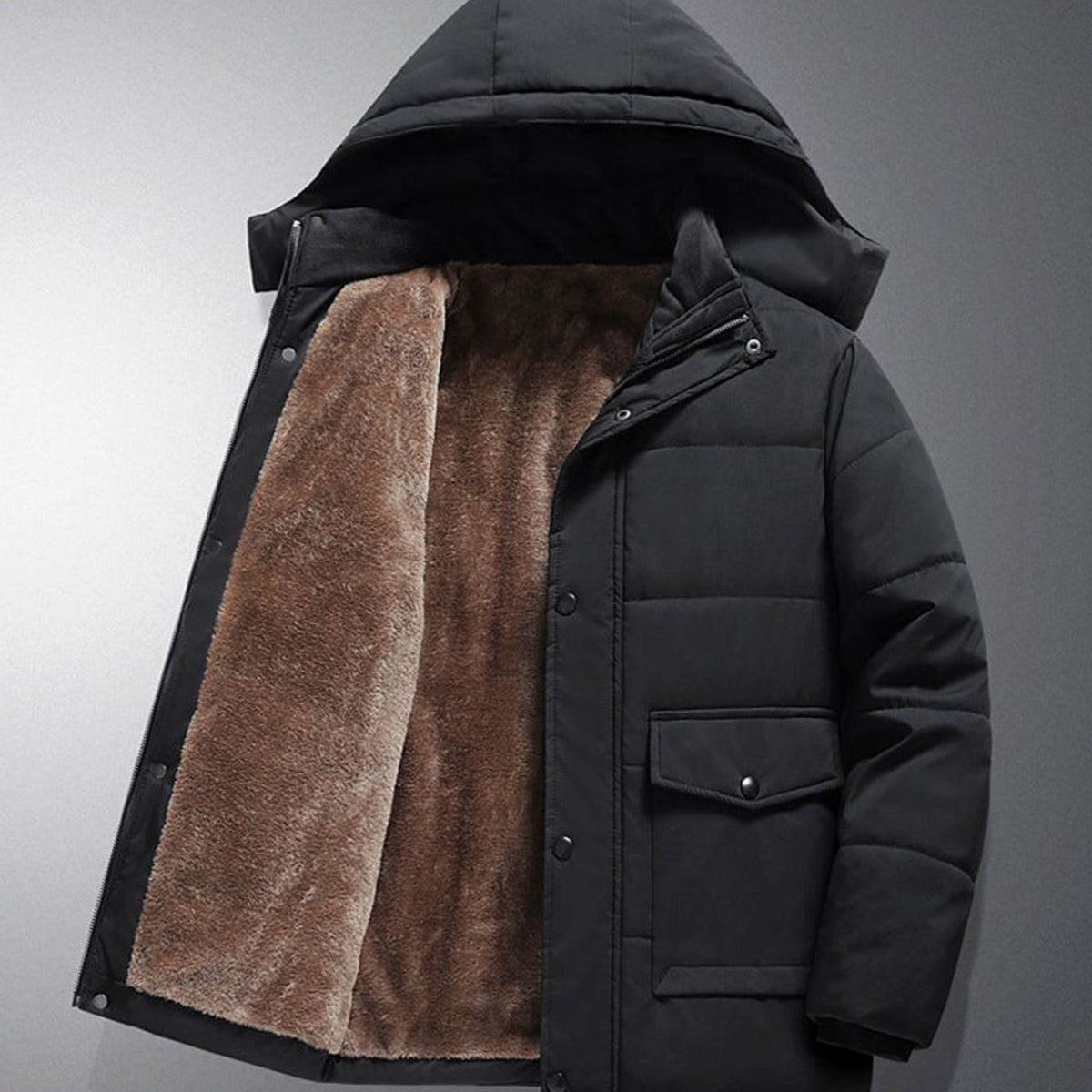Men's Fleece-Lined Hooded Puffer Jacket Water-Resistant