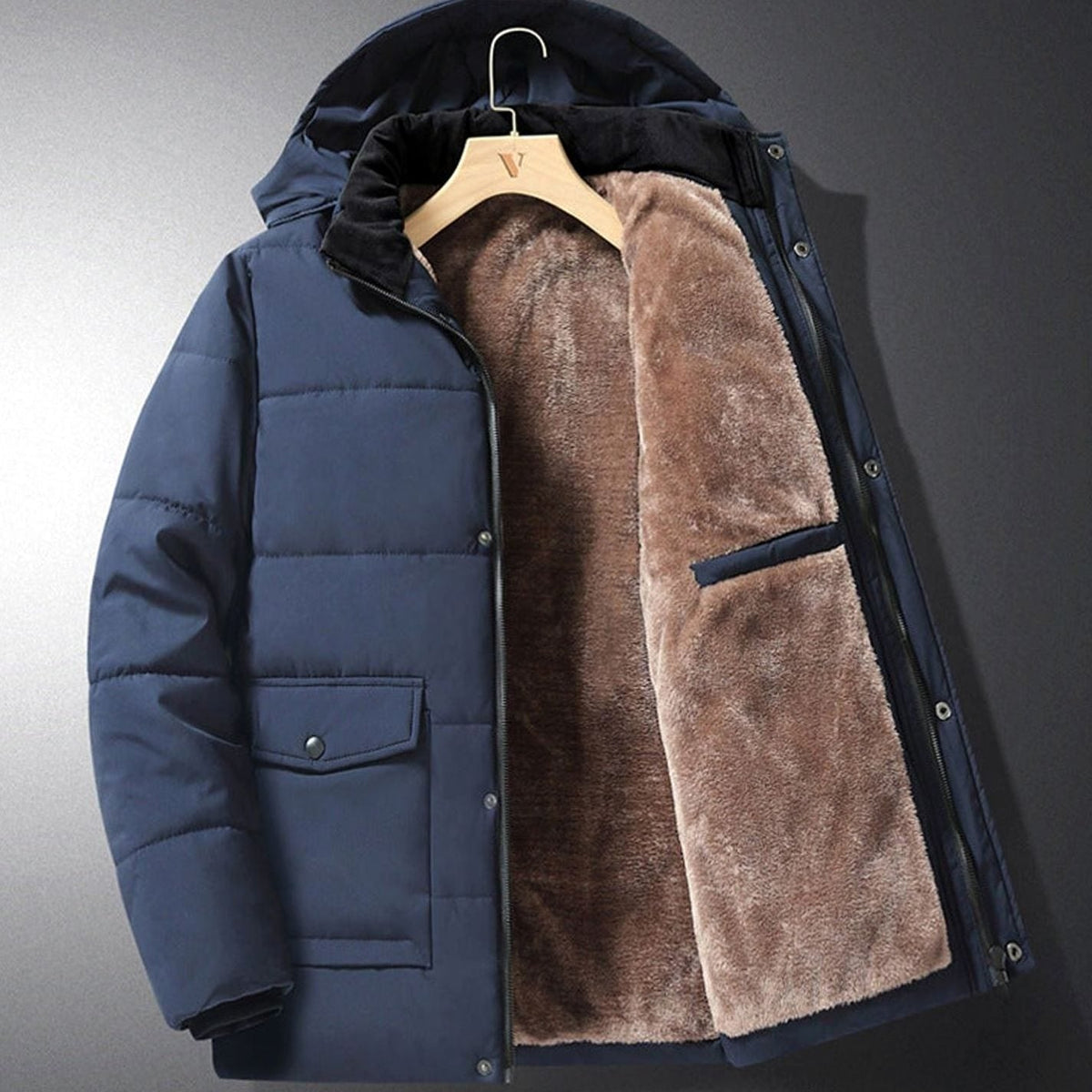 Men's Fleece-Lined Hooded Puffer Jacket Water-Resistant
