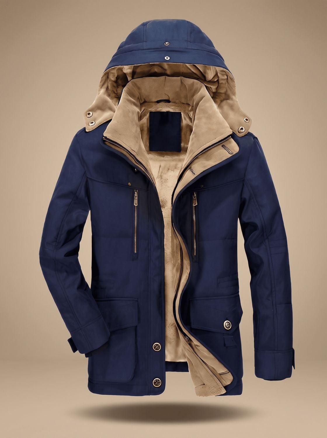 Men's Fleece-Lined Hooded Winter Parka Deep-Pocket Jacket