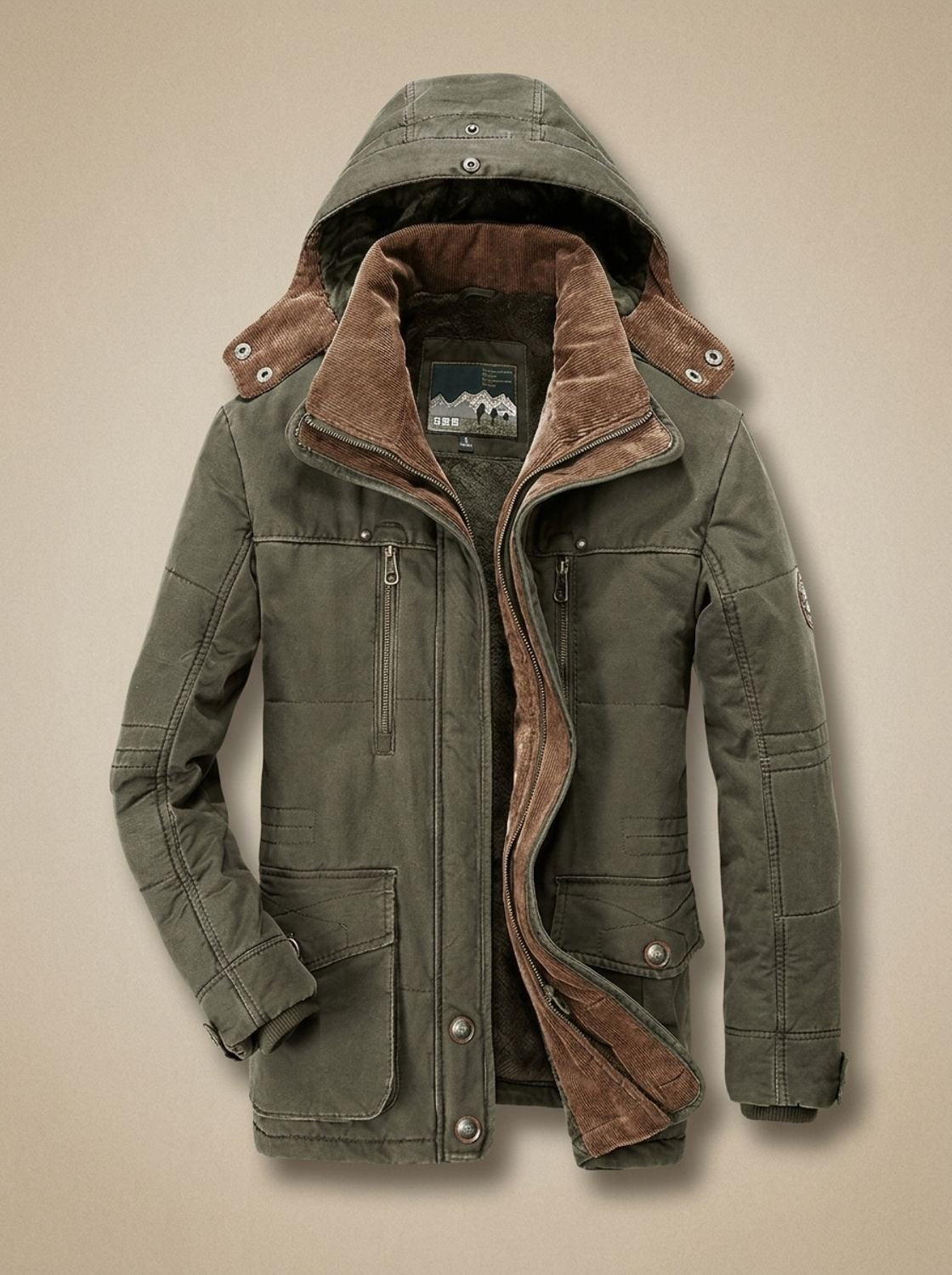 Men's Fleece-Lined Hooded Winter Parka Deep-Pocket Jacket