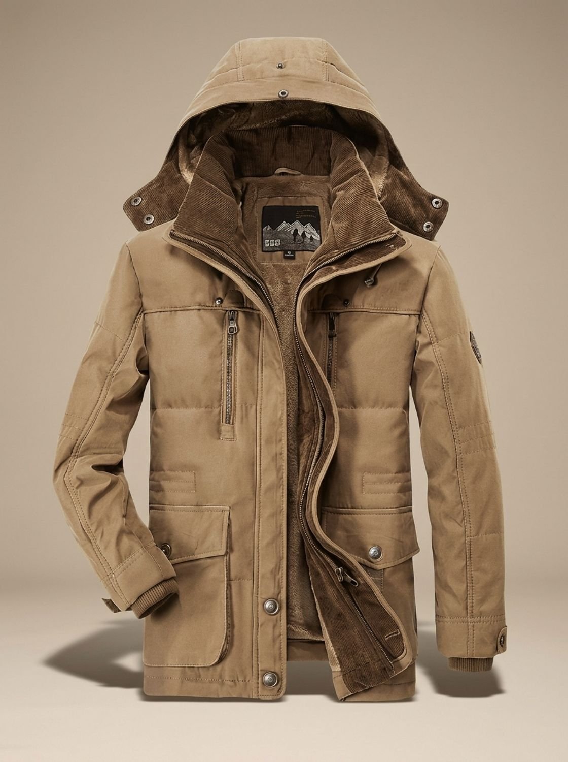 Men's Fleece-Lined Hooded Winter Parka Deep-Pocket Jacket