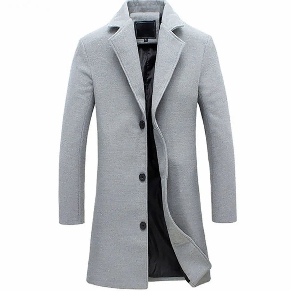 Men's Formal Single-Breasted Long Overcoat Tailored Fit