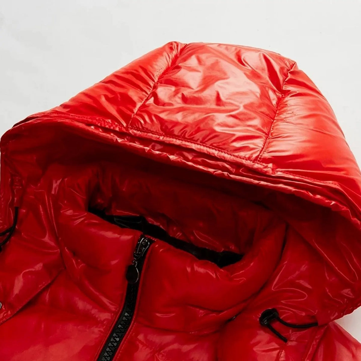 Men's Hooded Glossy Puffer Quilted Jacket Full-Zip Winter Coat