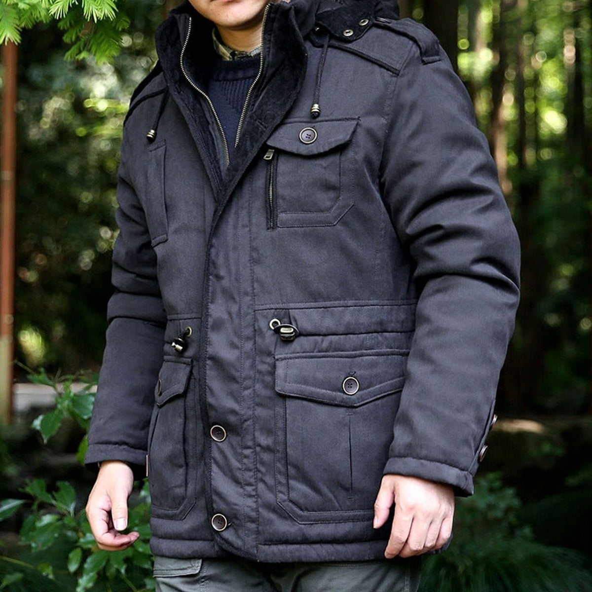 Men's Hooded Multi-Pocket Water-Resistant Padded Parka