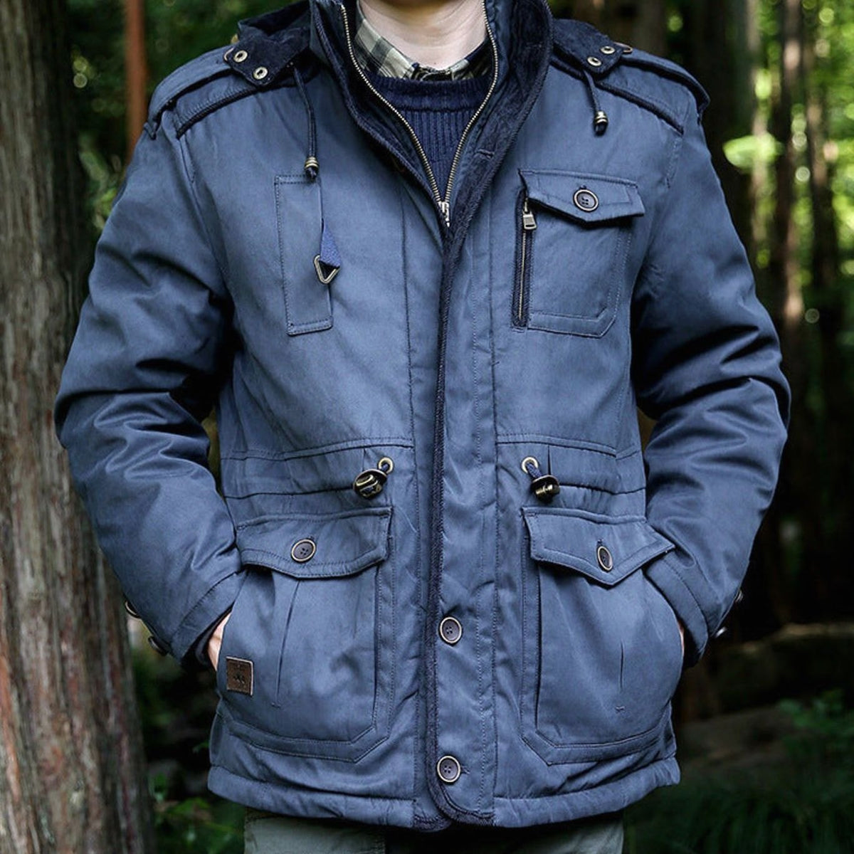 Men's Hooded Multi-Pocket Water-Resistant Padded Parka