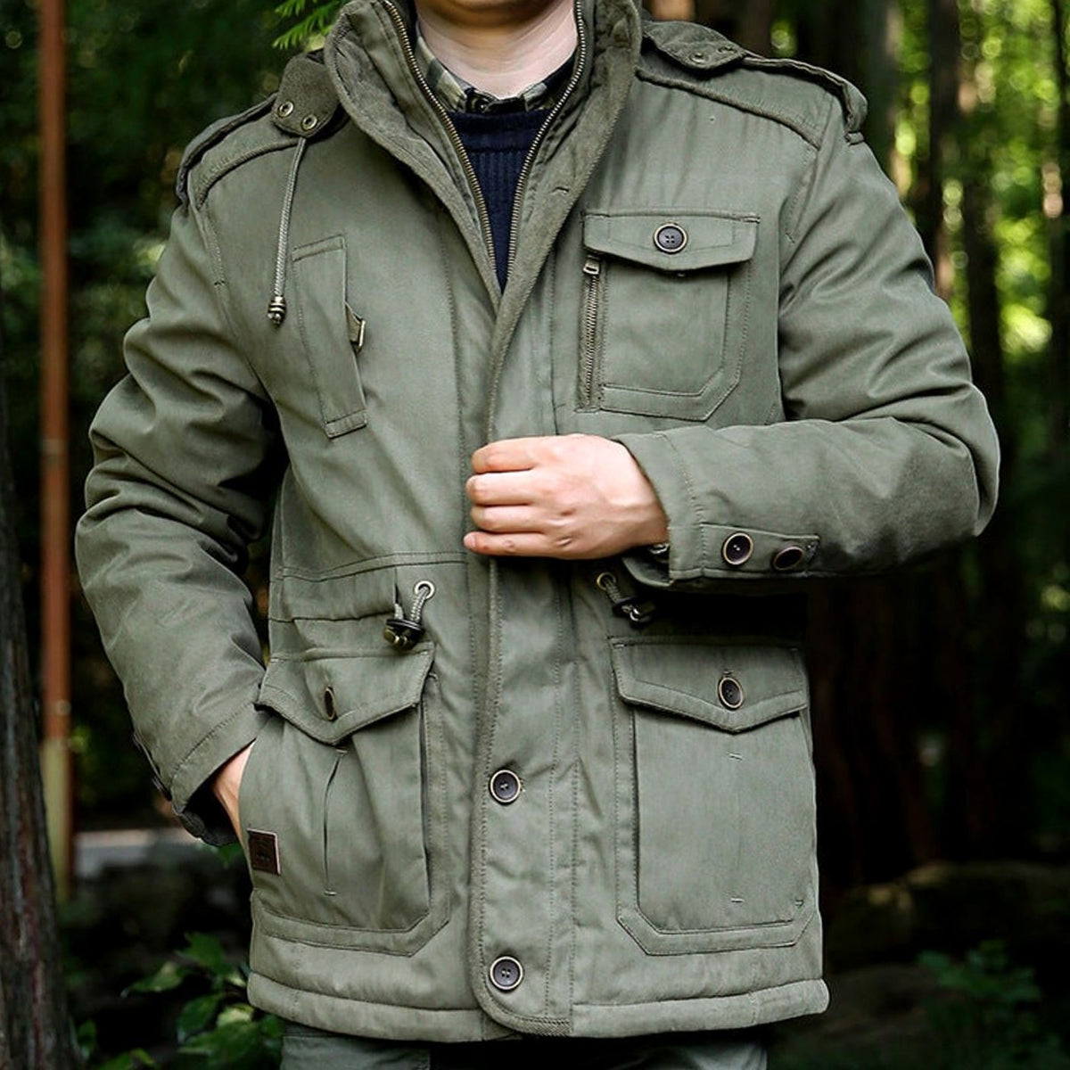 Men's Hooded Multi-Pocket Water-Resistant Padded Parka
