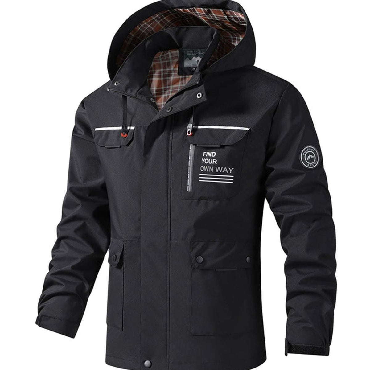 Men's Hooded Water-Resistant Outdoor Jacket Multi-Pocket