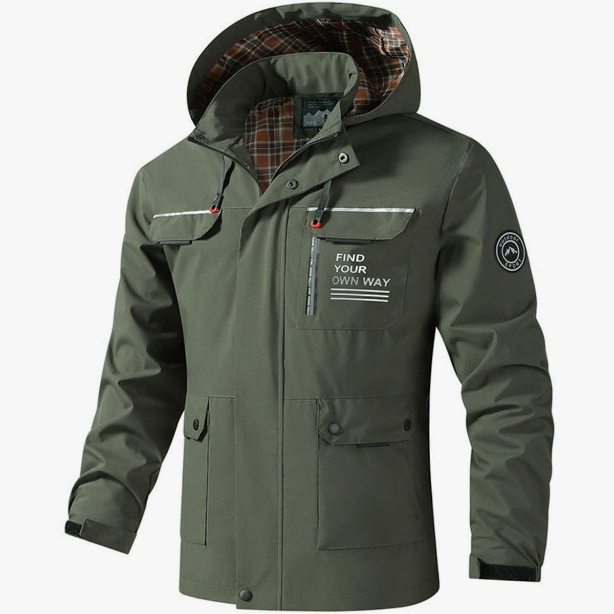Men's Hooded Water-Resistant Outdoor Jacket Multi-Pocket