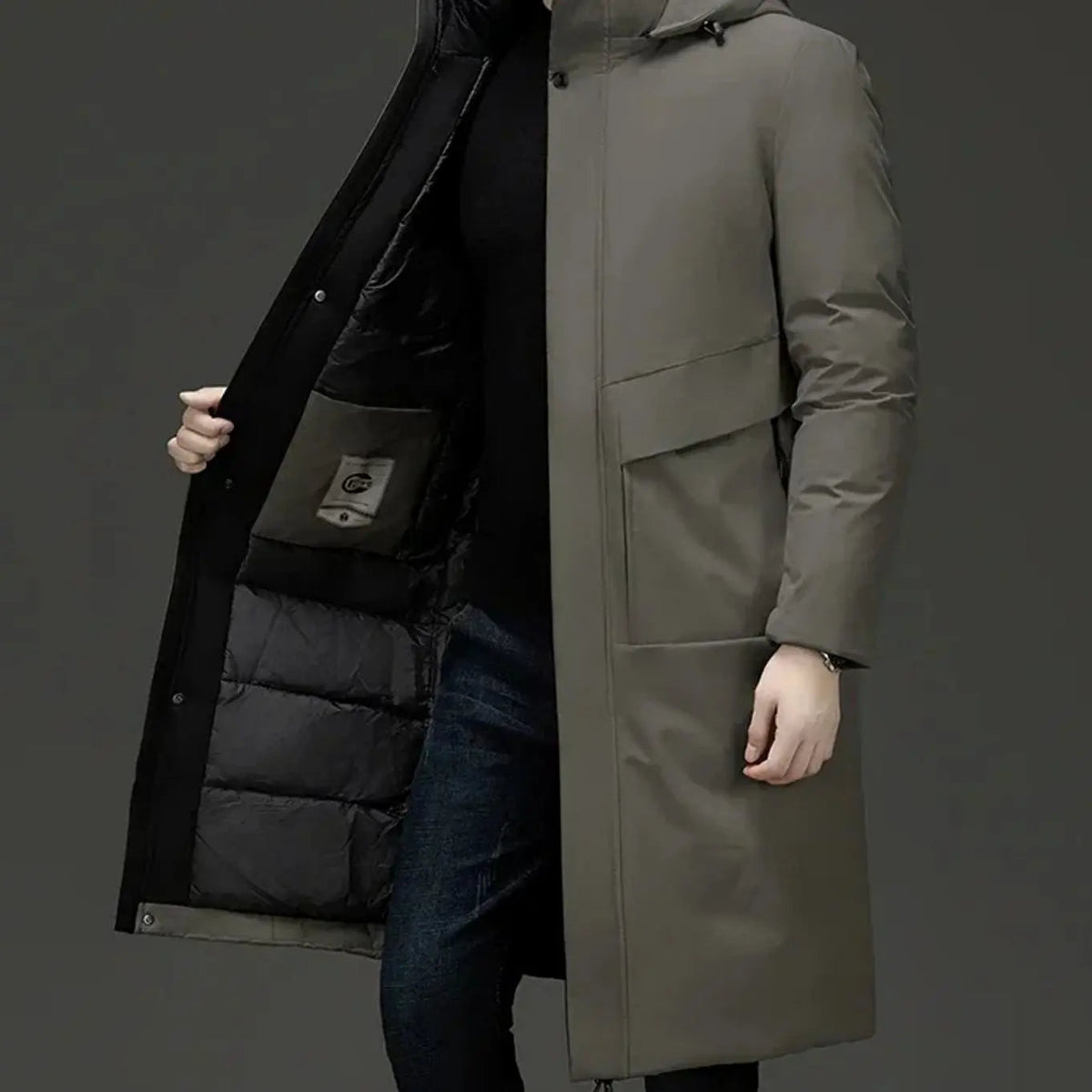 Men's Insulated Hooded Long-Line Zip-Front Winter Coat