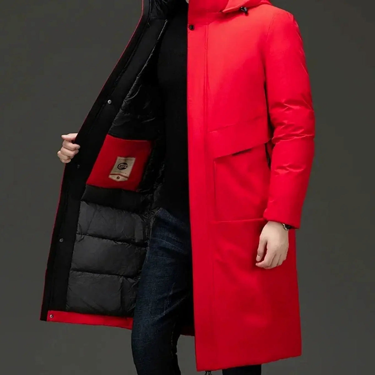 Men's Insulated Hooded Long-Line Zip-Front Winter Coat