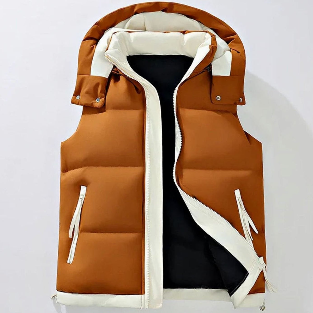 Men's Insulated Puffer Gilet Detachable Hood Water-Resistant Vest