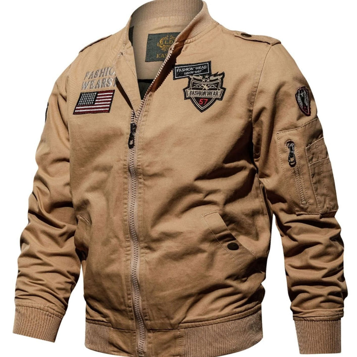 Men's Military-Patch Zip-Up Bomber Jacket