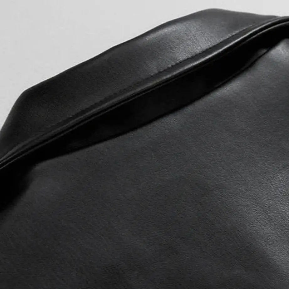 Men's Oversized Faux Leather Zip-Up Bomber Jacket