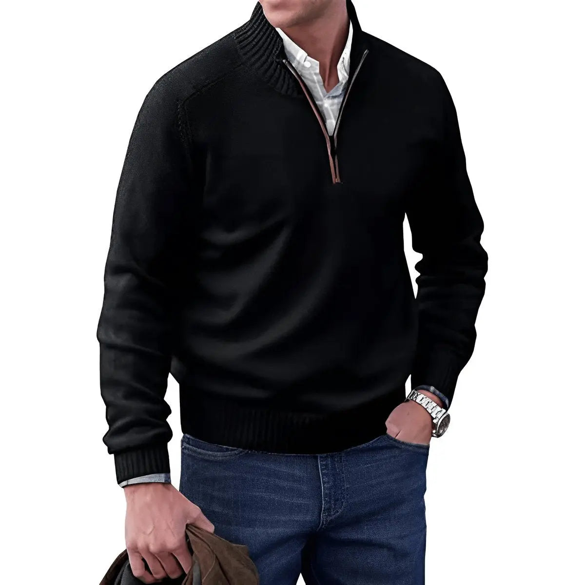 Men's Quarter-Zip Knit Pullover Sweater Regular Fit Long Sleeve