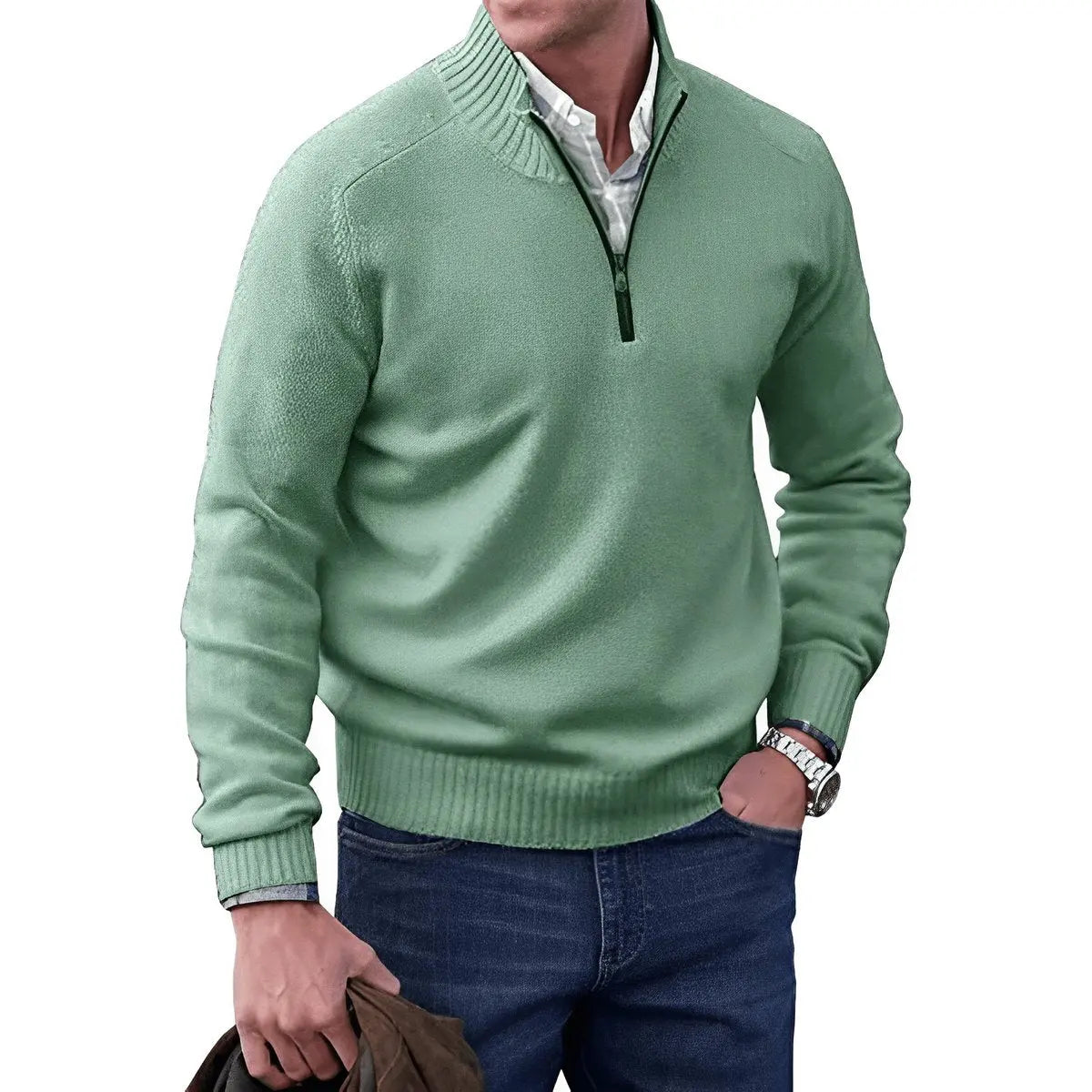 Men's Quarter-Zip Knit Pullover Sweater Regular Fit Long Sleeve