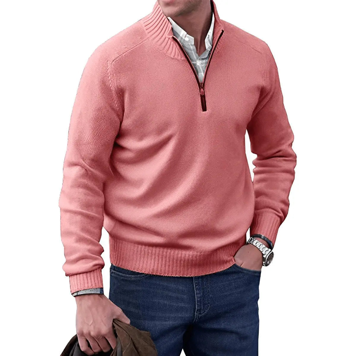 Men's Quarter-Zip Knit Pullover Sweater Regular Fit Long Sleeve