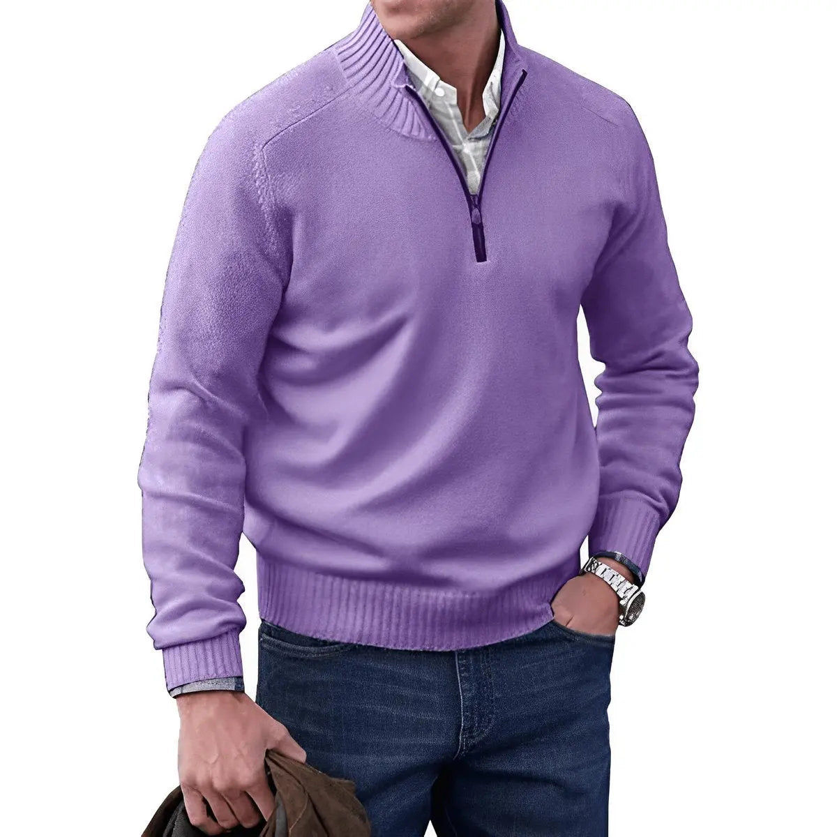 Men's Quarter-Zip Knit Pullover Sweater Regular Fit Long Sleeve
