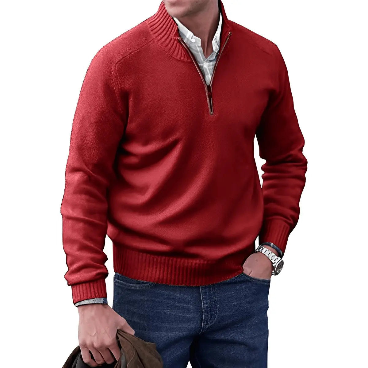 Men's Quarter-Zip Knit Pullover Sweater Regular Fit Long Sleeve