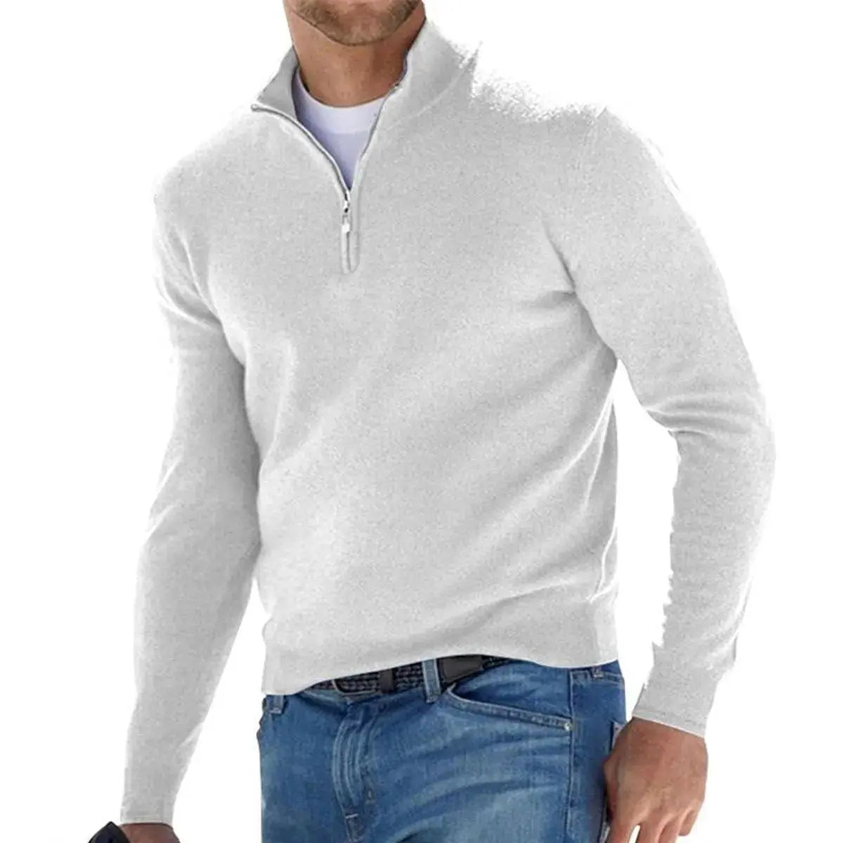 Men's Quarter-Zip Knit Sweater Ribbed Half-Zip Pullover Jumper