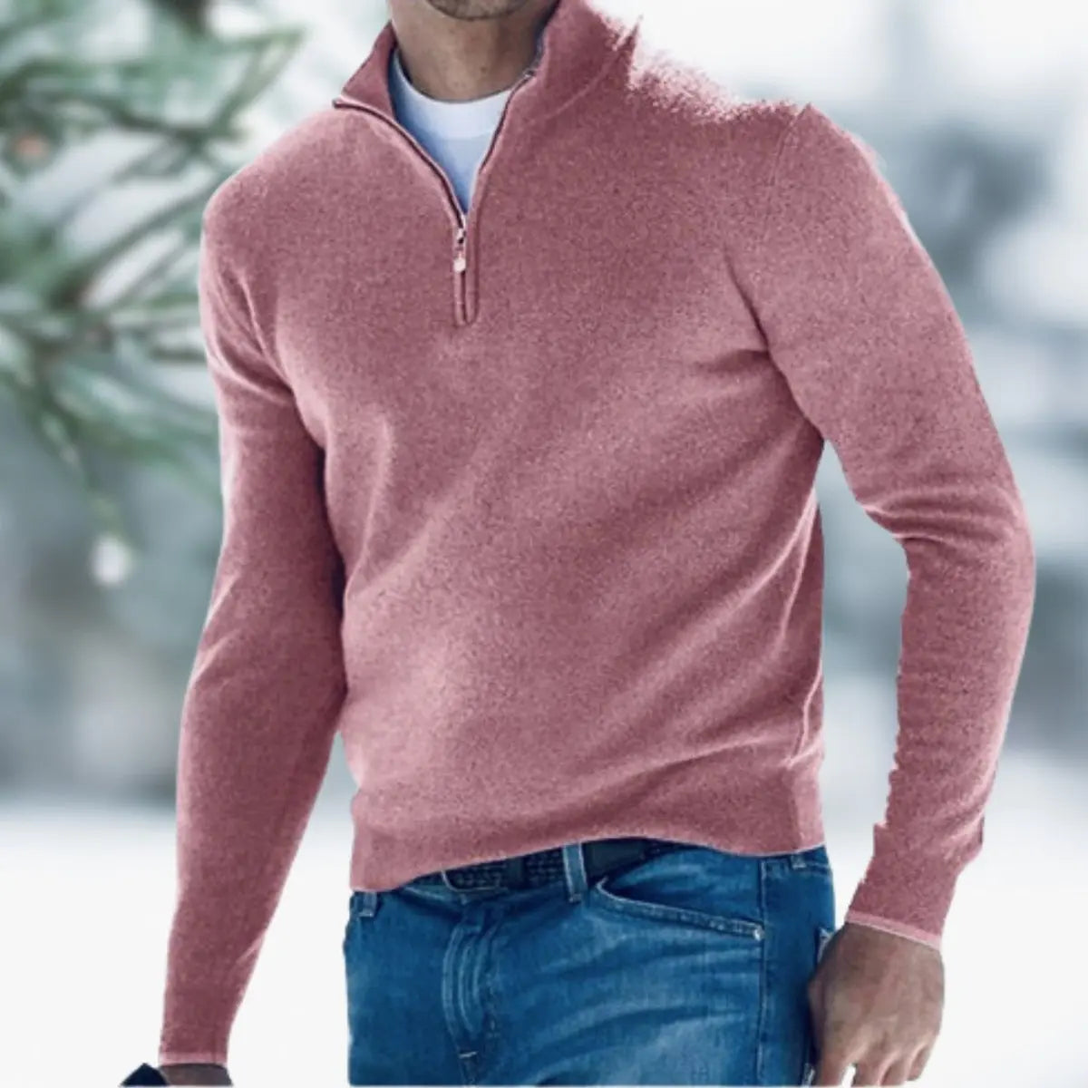 Men's Quarter-Zip Mens Knit Sweater Long Sleeve Pullover Jumper