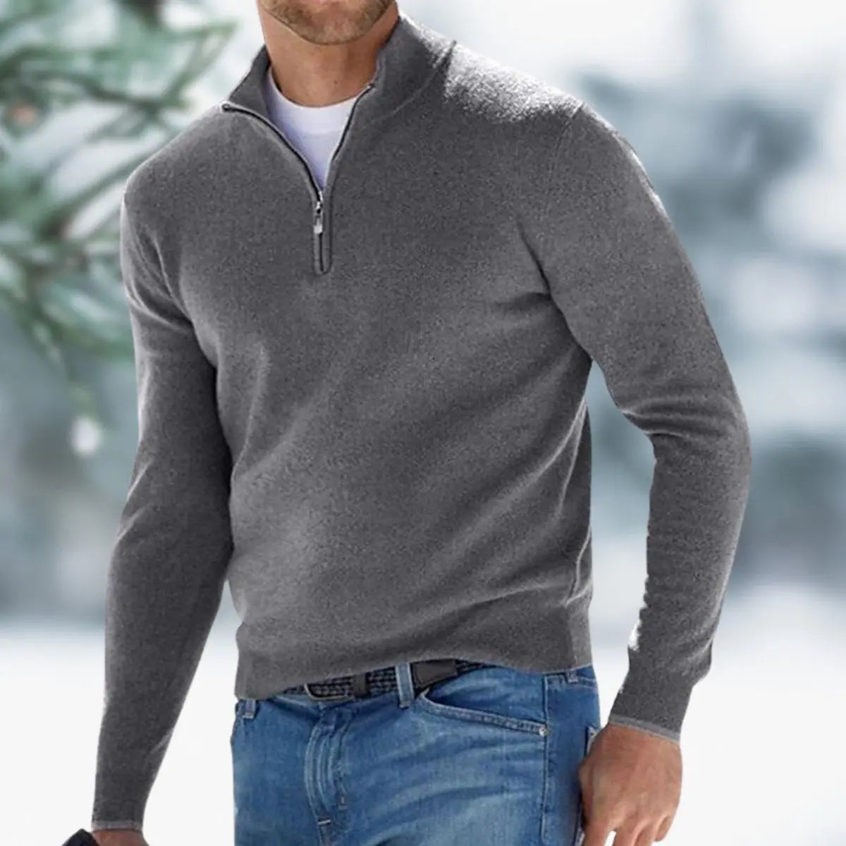 Men's Quarter-Zip Mens Knit Sweater Long Sleeve Pullover Jumper