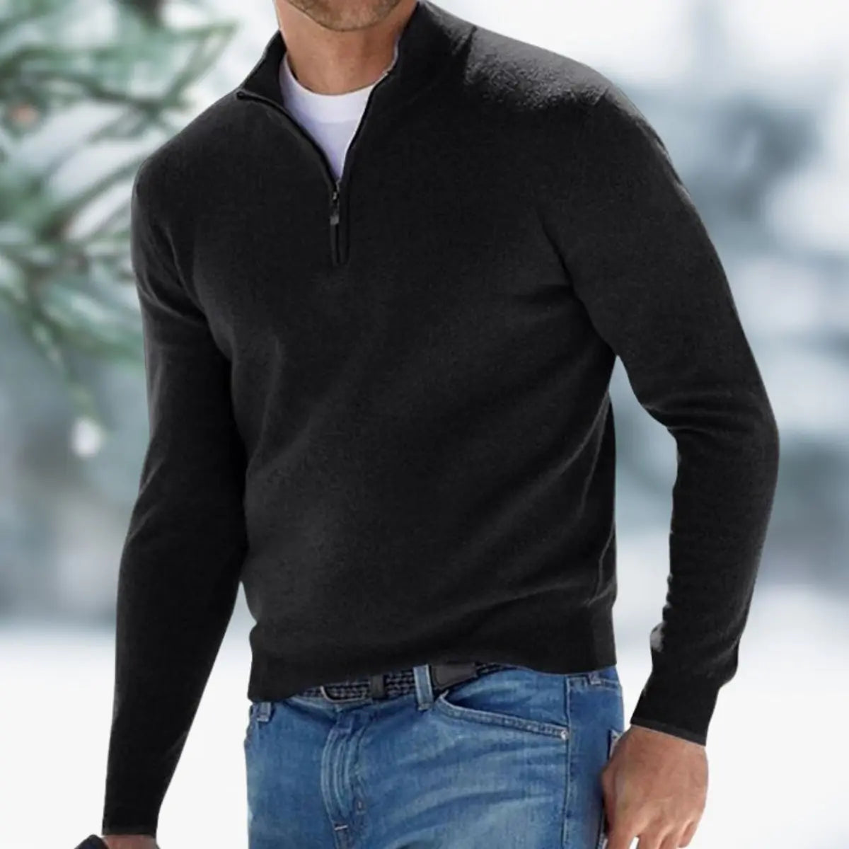 Men's Quarter-Zip Mens Knit Sweater Long Sleeve Pullover Jumper