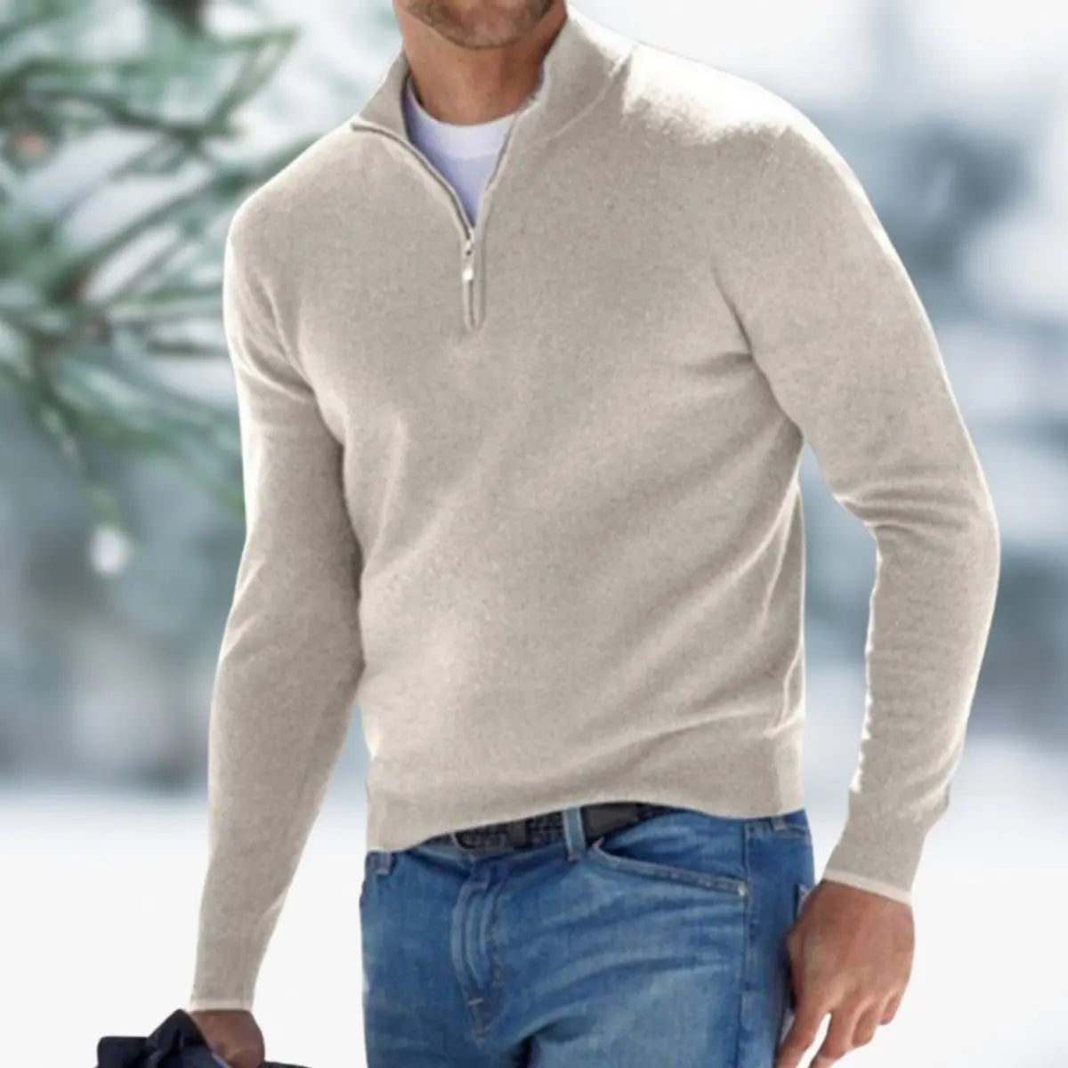 Men's Quarter-Zip Mens Knit Sweater Long Sleeve Pullover Jumper