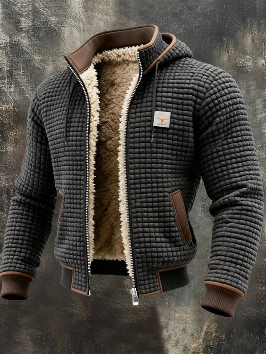 Mens Quilted Jacket Fleece Lined Hooded Zip-Up Winter Coat