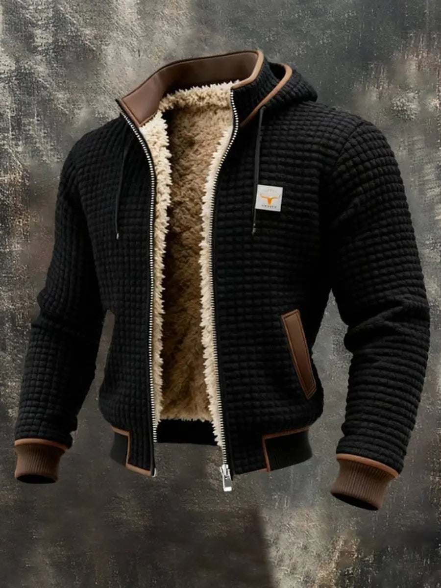 Mens Quilted Jacket Fleece Lined Hooded Zip-Up Winter Coat
