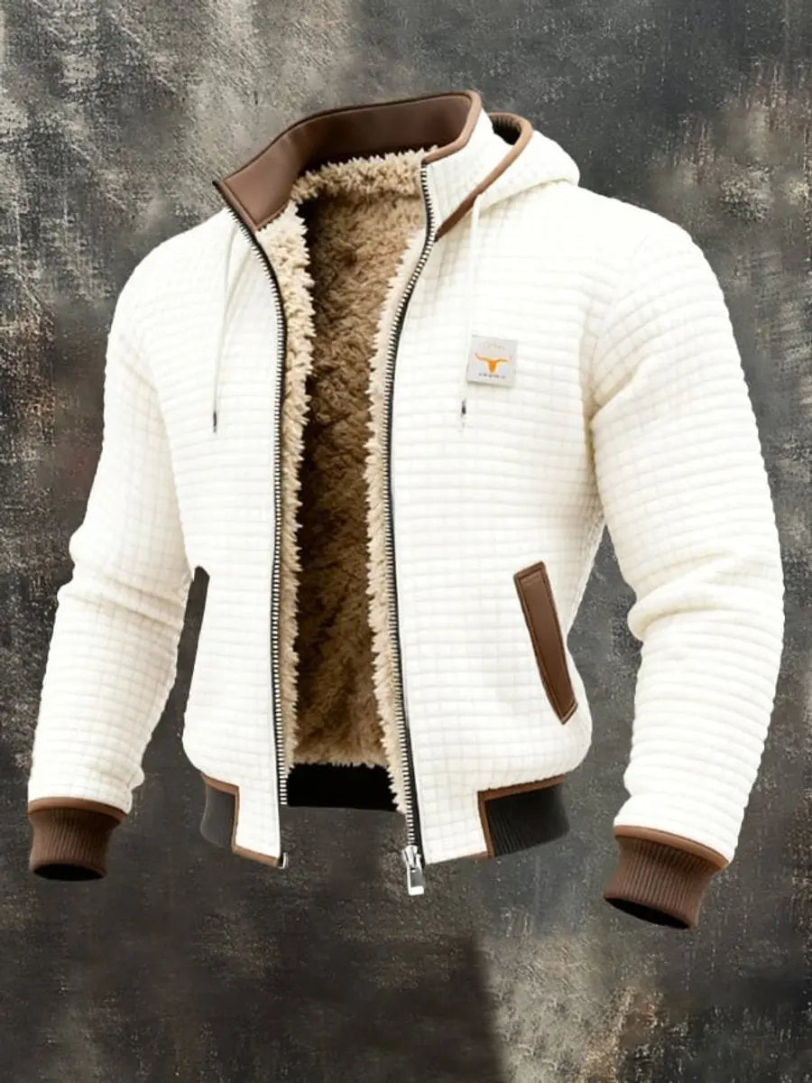 Mens Quilted Jacket Fleece Lined Hooded Zip-Up Winter Coat