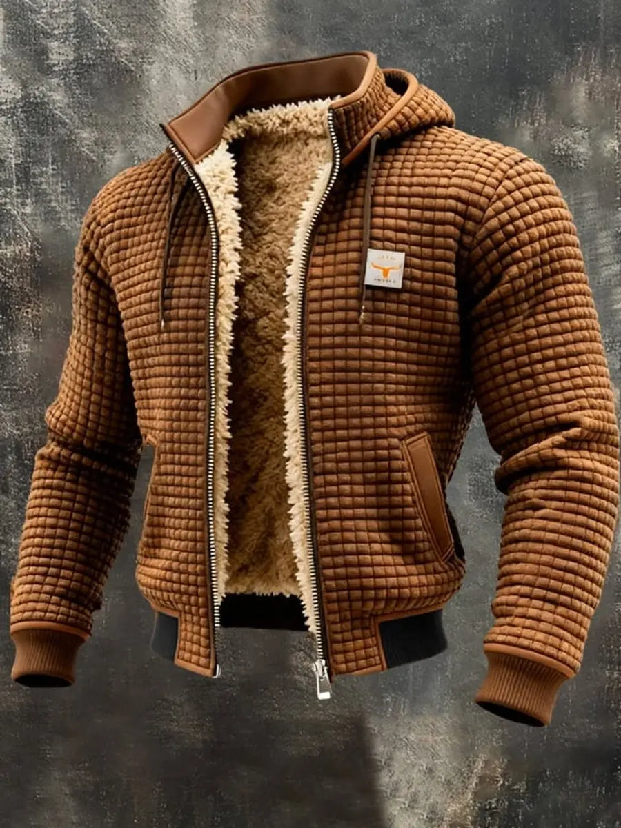 Mens Quilted Jacket Fleece Lined Hooded Zip-Up Winter Coat