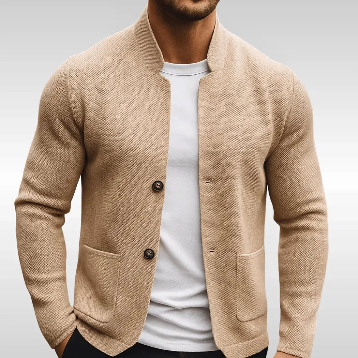 Men's Quilted Jacket Knit Texture Mandarin Collar Button Blazer