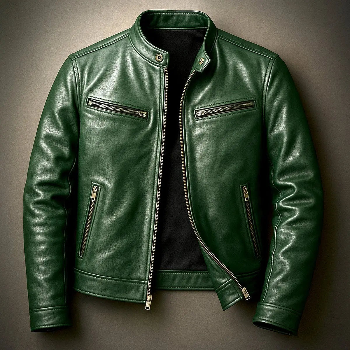 Mens Quilted Jacket Vintage Biker Leather Look Zip-Up Coat
