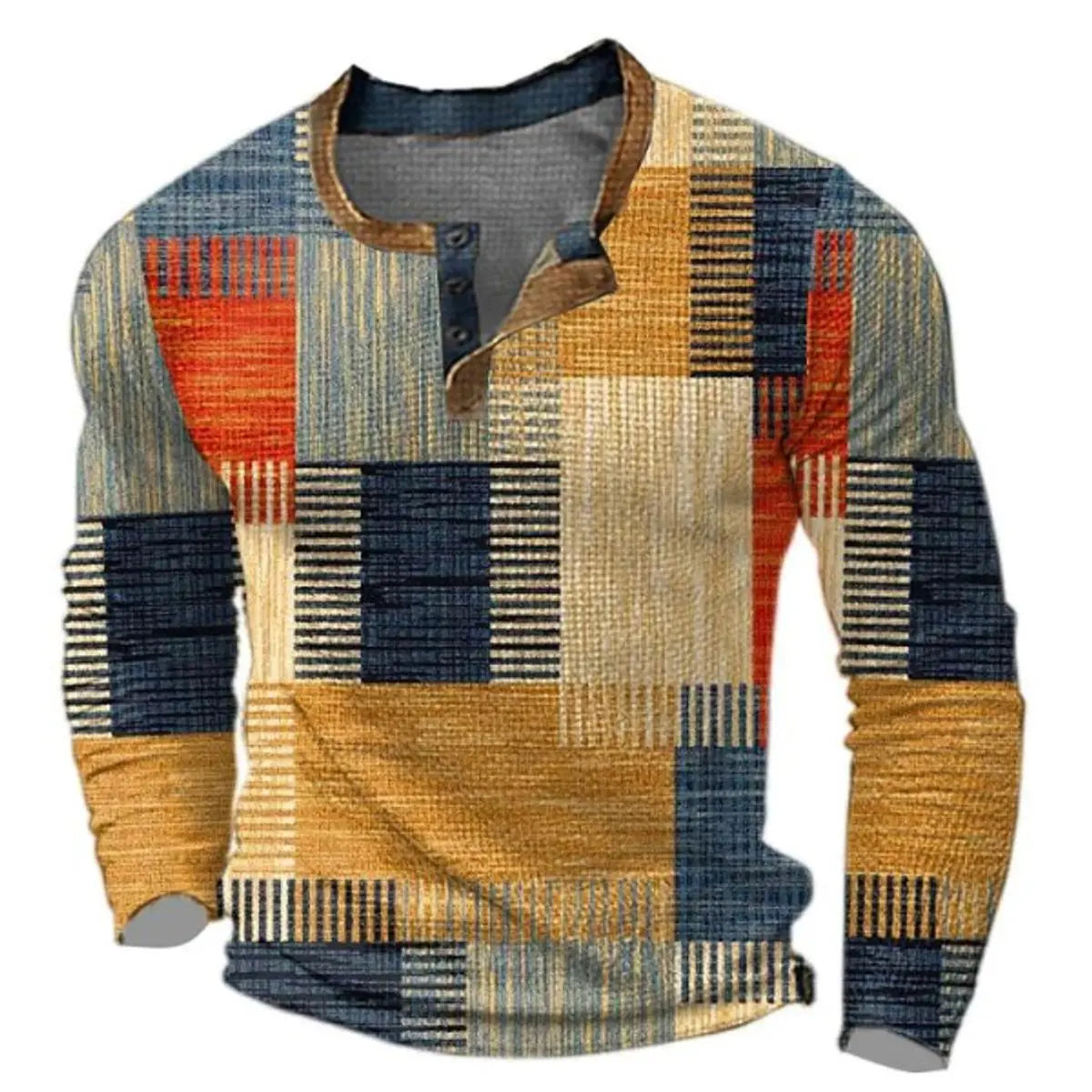Men's Retro Colour Block Long Sleeve Mens Knit Sweater Henley Top